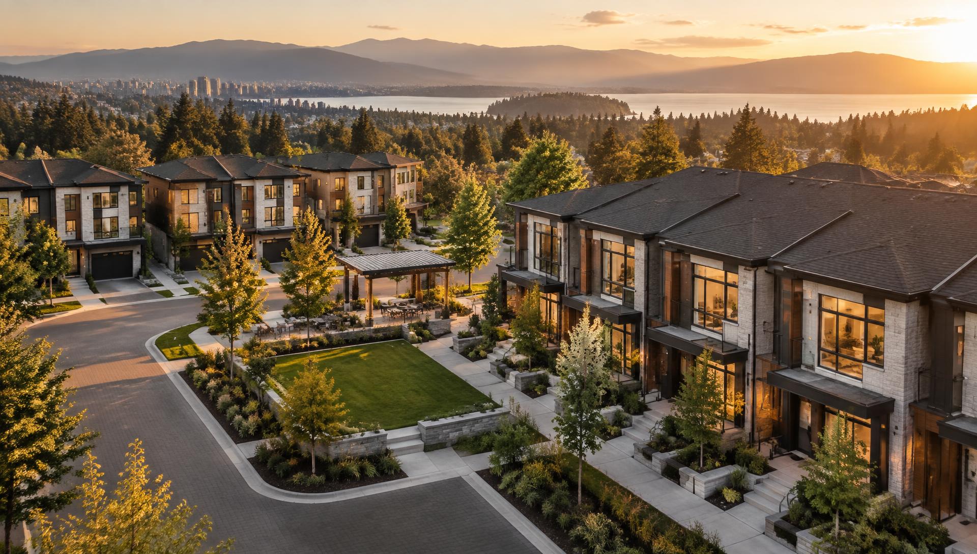 Modern residential development at sunset