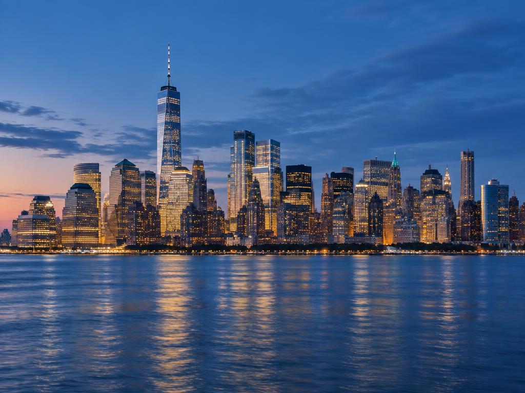 New York City skyline across the river at blue hour
